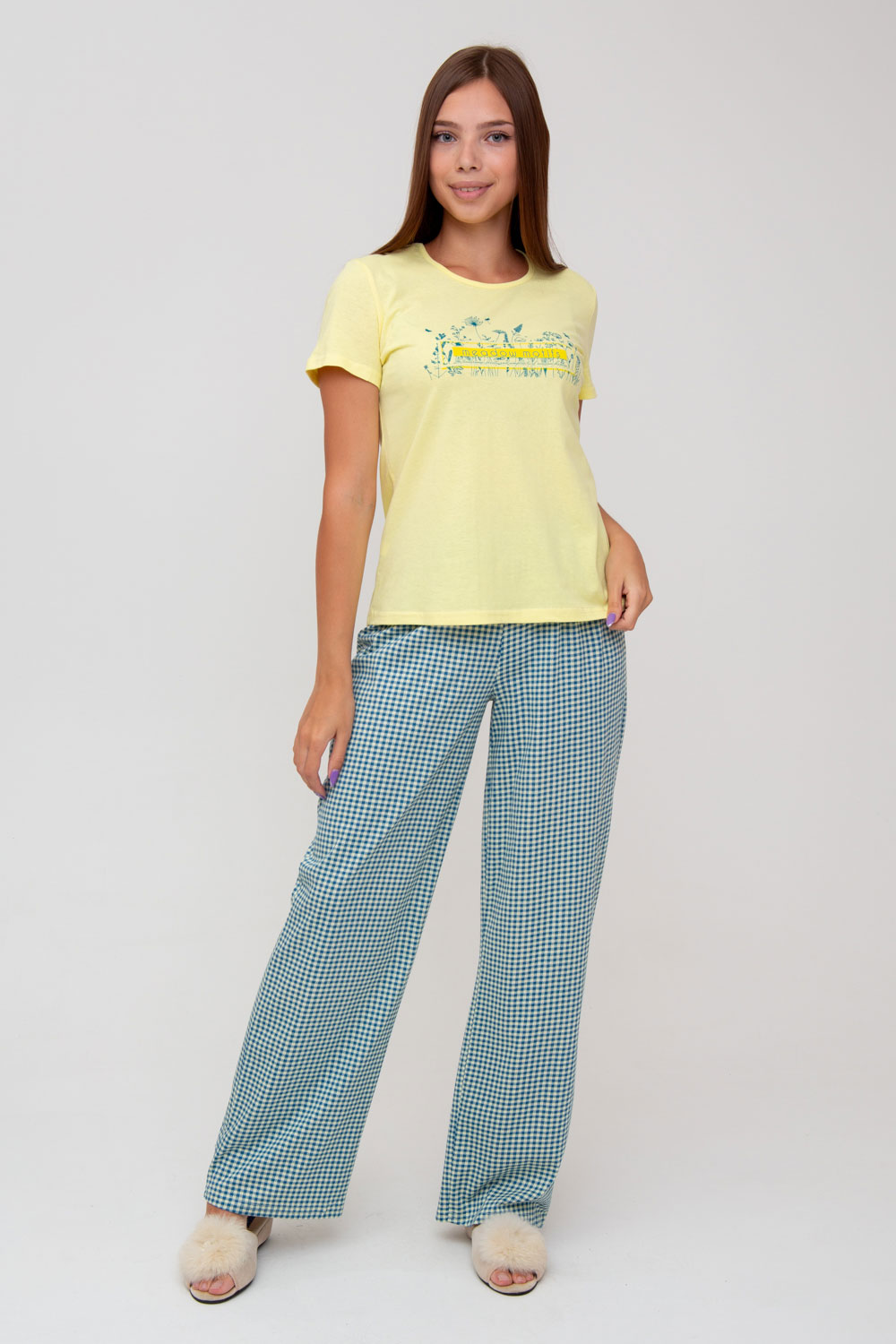 Жен. пижама с брюками арт. 23-0104 Лимонный р. 52 Моделлини, размер 52 - фото 1
