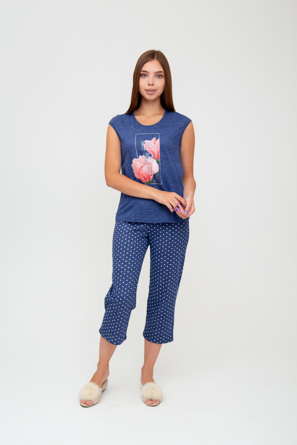 Жен. пижама с брюками арт. 23-0103 Синий р. 48 Моделлини, размер 48 - фото 1
