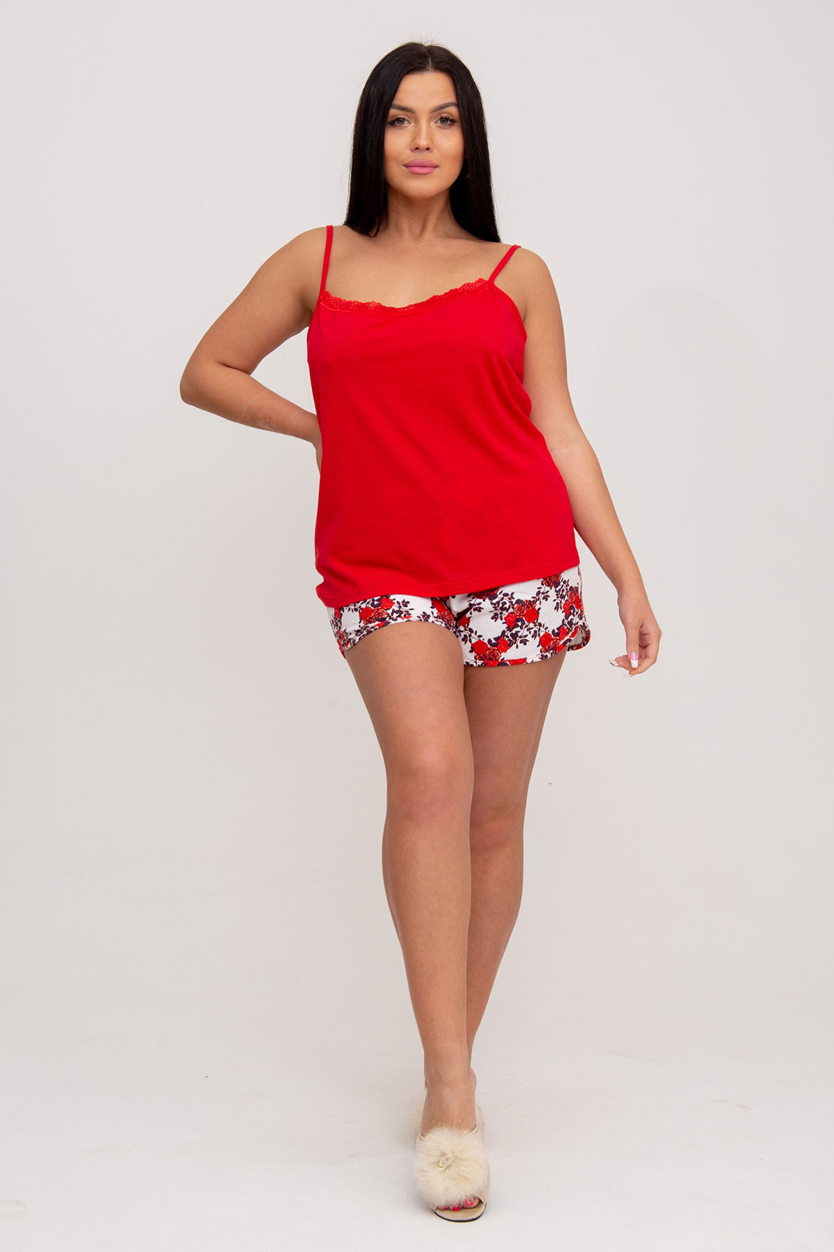Жен. пижама с шортами арт. 23-0098 Красный р. 44